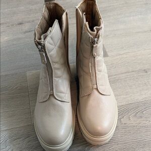 NWOT Zip-Front Quilted Ankle Boot in Light Beige